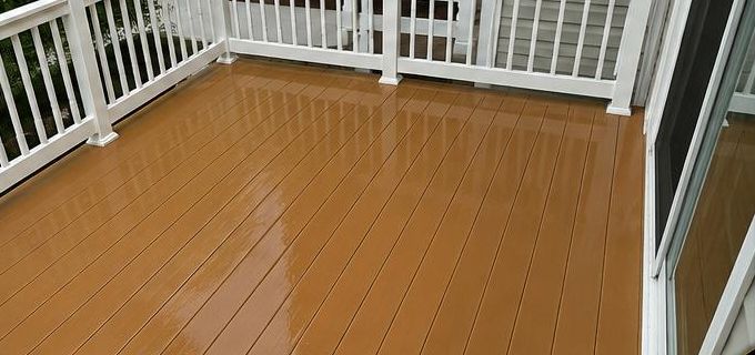 Clean wood deck after pressure washing